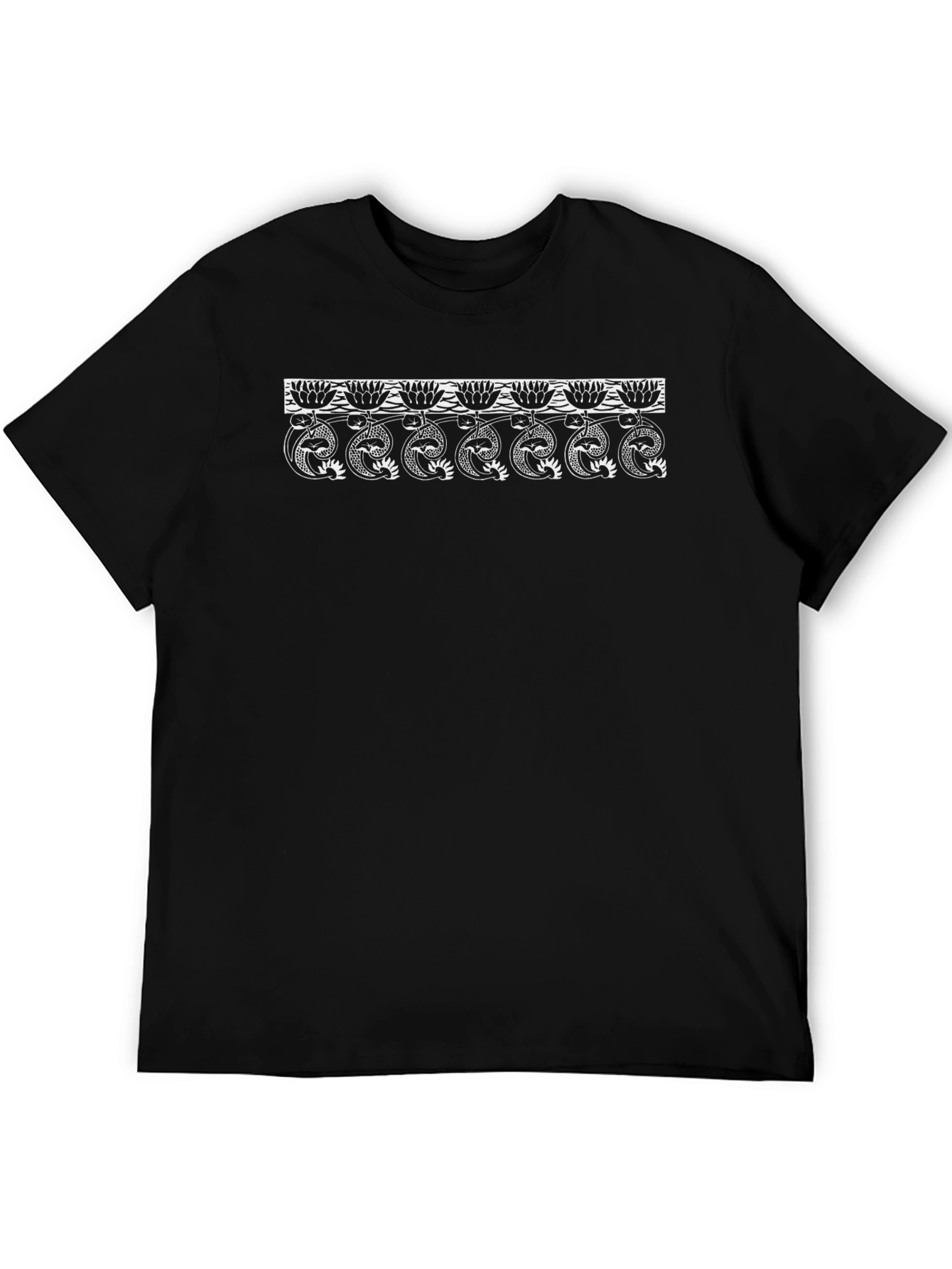 Black T-Shirt with Lotus Snake Design