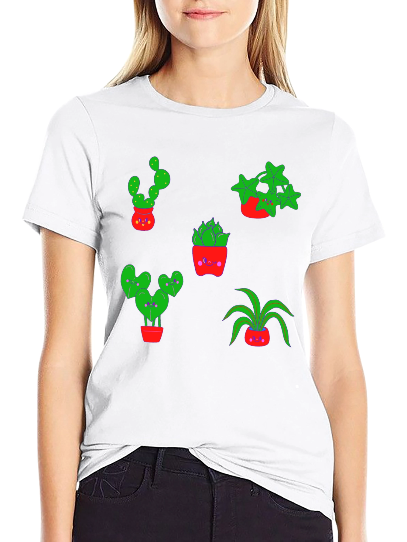 Cute Plants Graphic Tee - Black