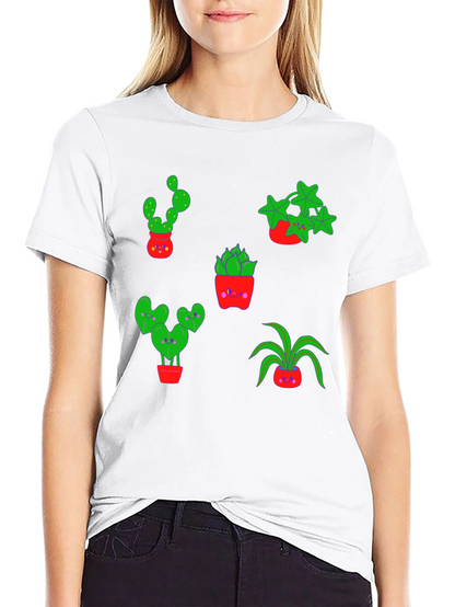 Cute Plants Graphic Tee - Black