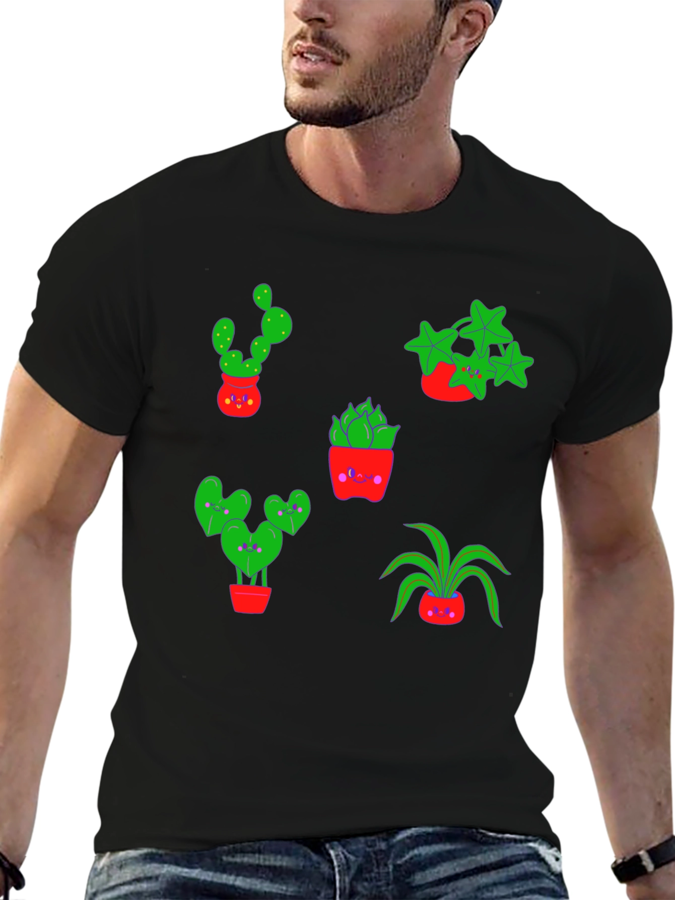 Cute Plants Graphic Tee - Black