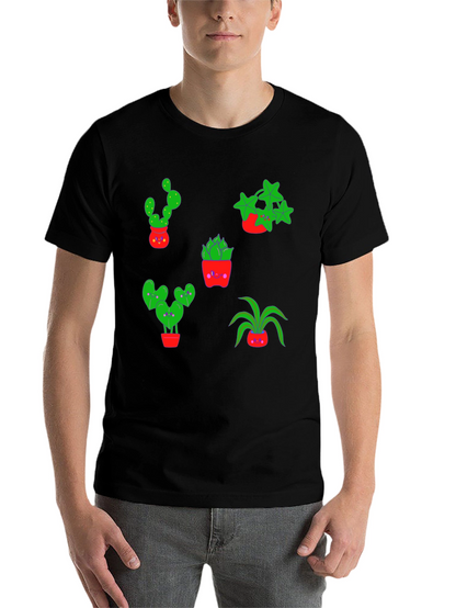 Cute Plants Graphic Tee - Black