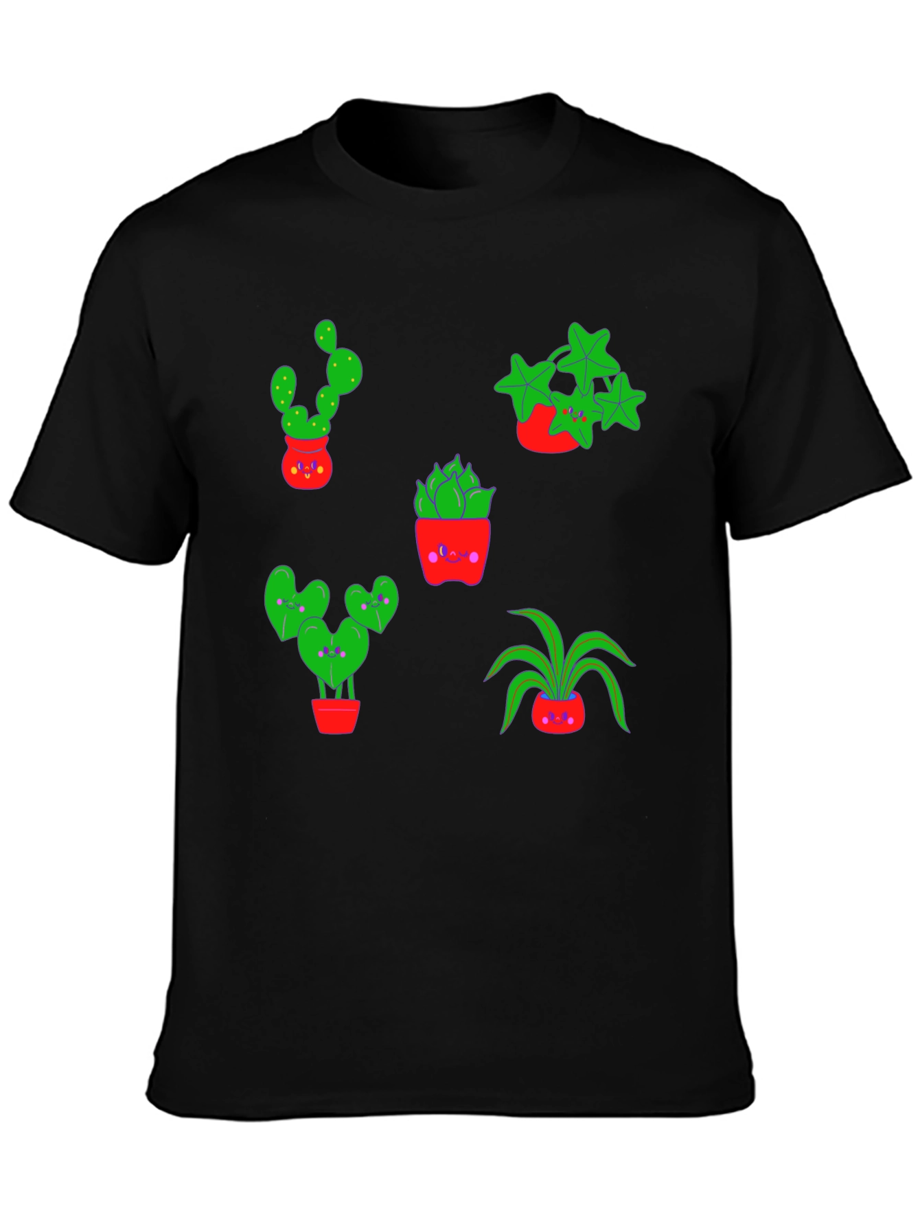 Cute Plants Graphic Tee - Black