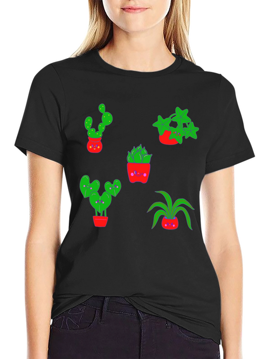 Cute Plants Graphic Tee - Black