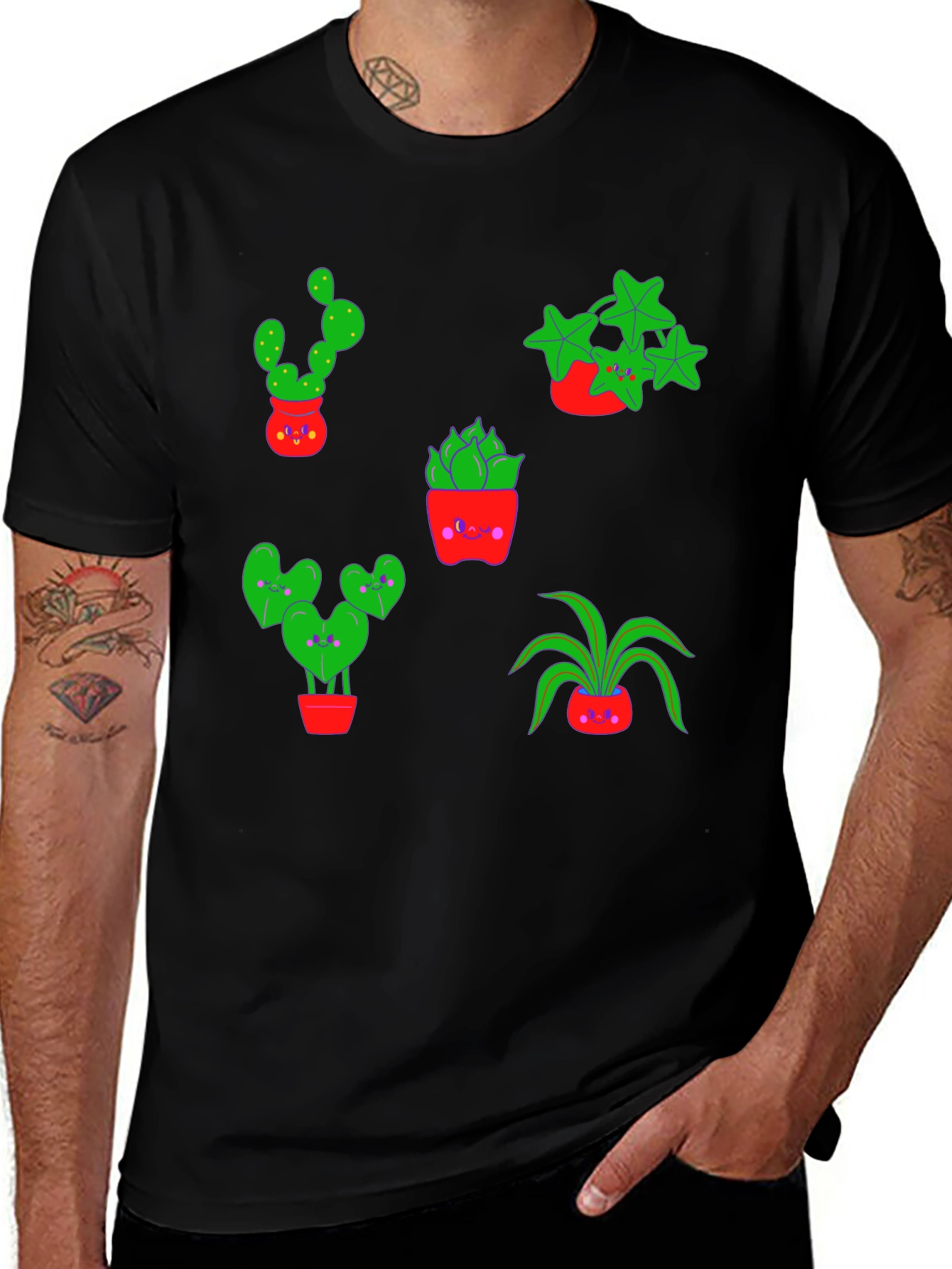 Cute Plants Graphic Tee - Black