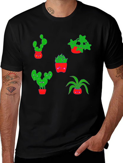 Cute Plants Graphic Tee - Black