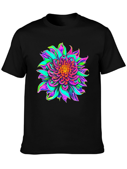 Vibrant Floral Graphic Black T-Shirt