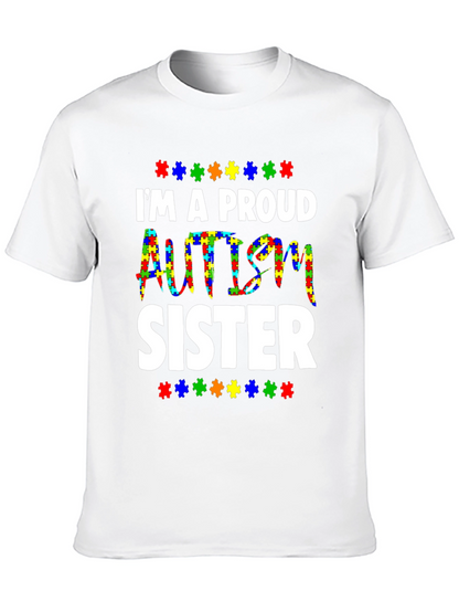 Proud Autism Sister T-Shirt - Puzzle Piece Design
