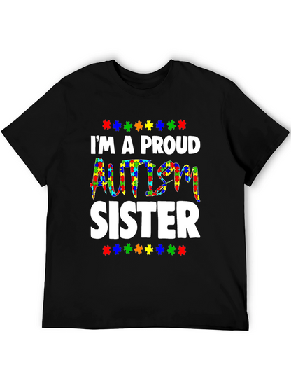 Proud Autism Sister T-Shirt - Puzzle Piece Design