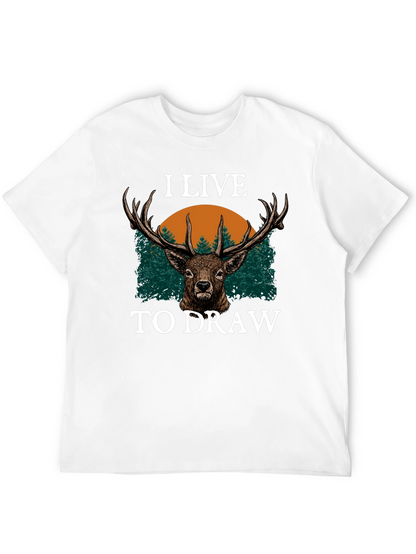 I Live to Draw Deer Graphic T-Shirt - Black
