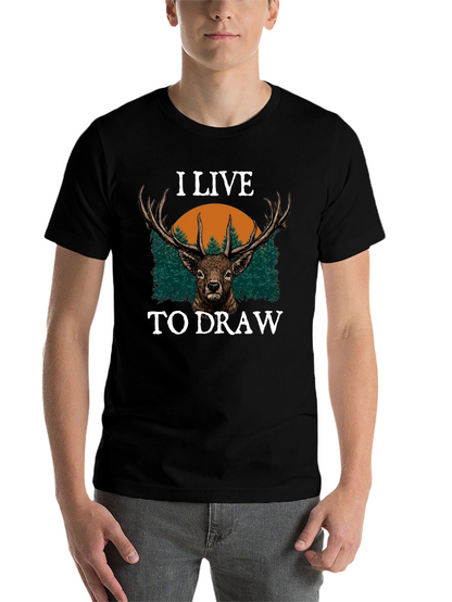I Live to Draw Deer Graphic T-Shirt - Black