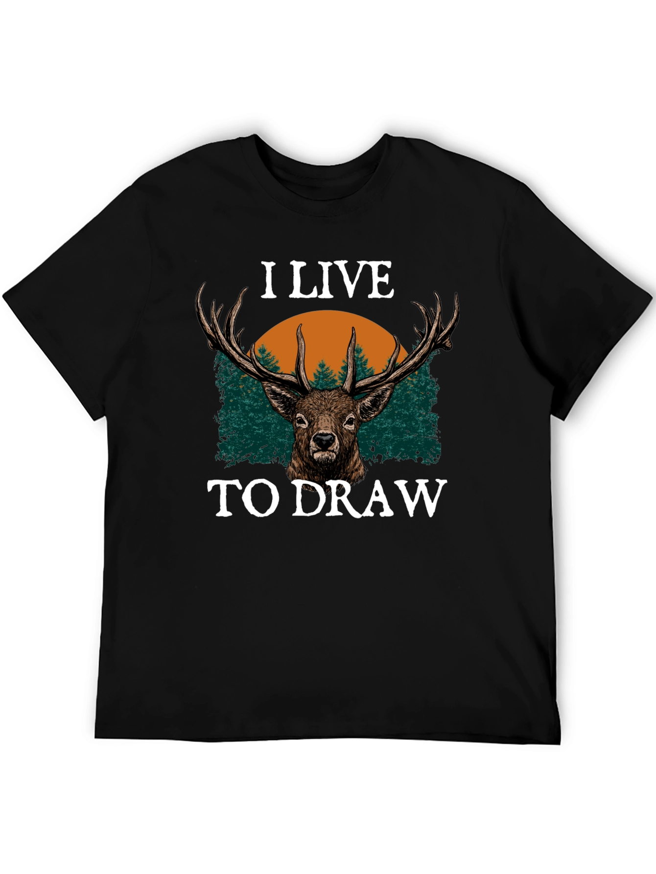 I Live to Draw Deer Graphic T-Shirt - Black