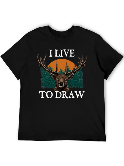 I Live to Draw Deer Graphic T-Shirt - Black