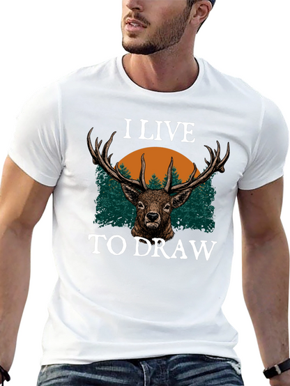 I Live to Draw Deer Graphic T-Shirt - Black