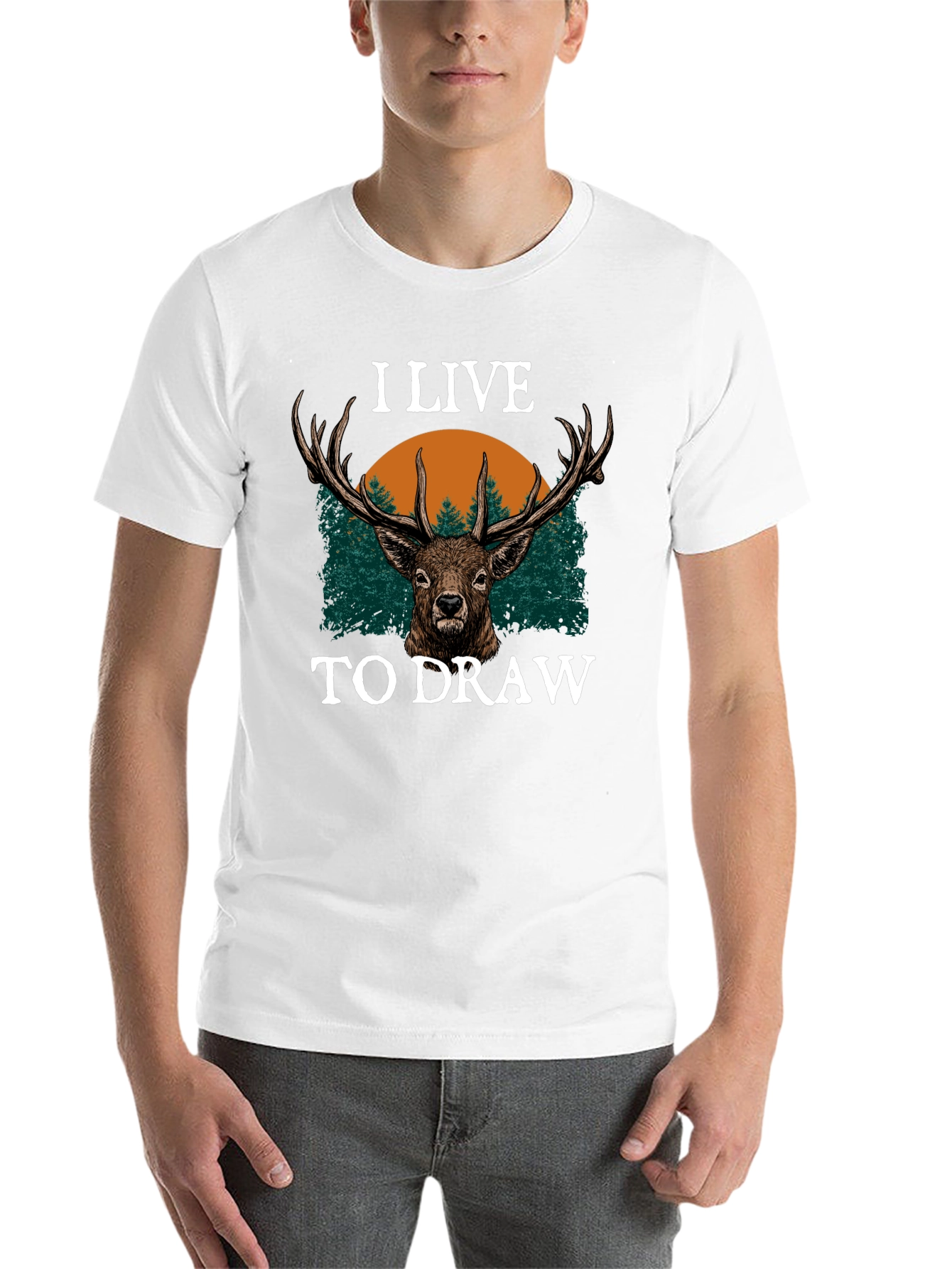 I Live to Draw Deer Graphic T-Shirt - Black