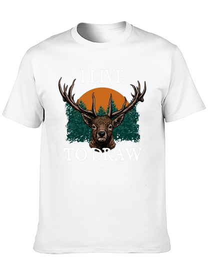 I Live to Draw Deer Graphic T-Shirt - Black