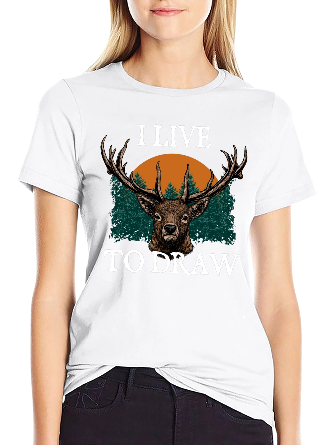 I Live to Draw Deer Graphic T-Shirt - Black