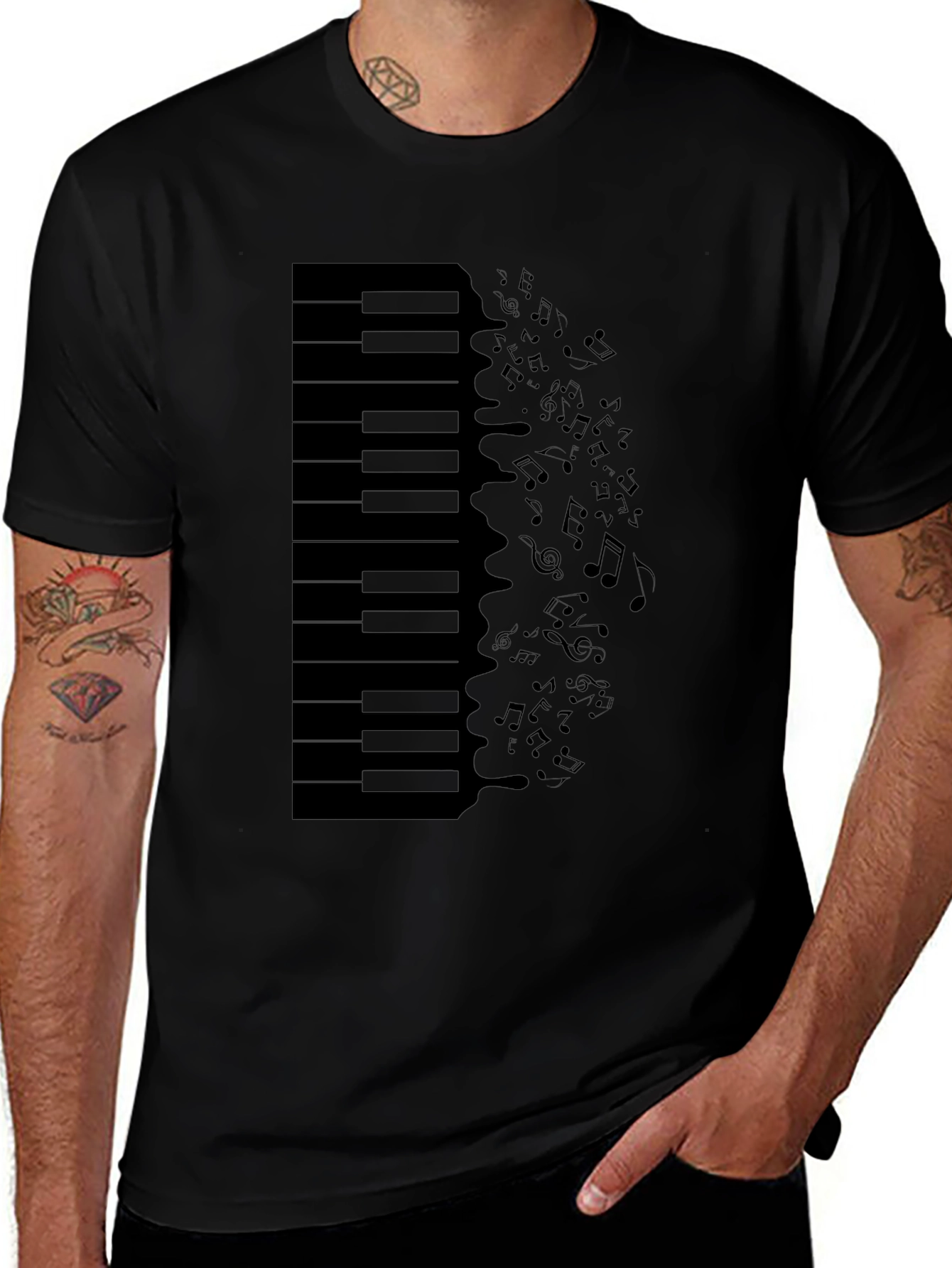 Piano Keys & Notes Graphic Tee - Black T-Shirt