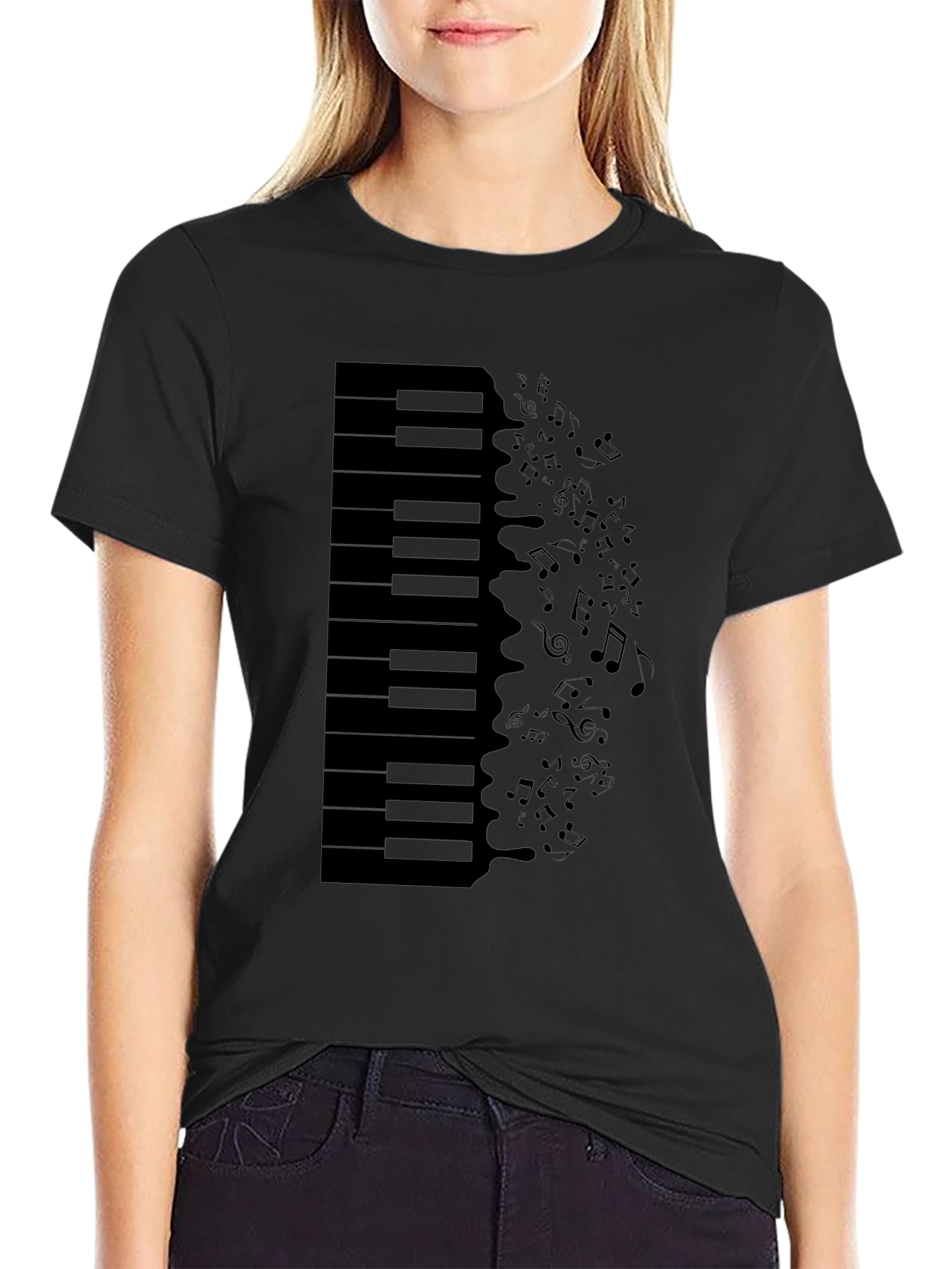 Piano Keys & Notes Graphic Tee - Black T-Shirt