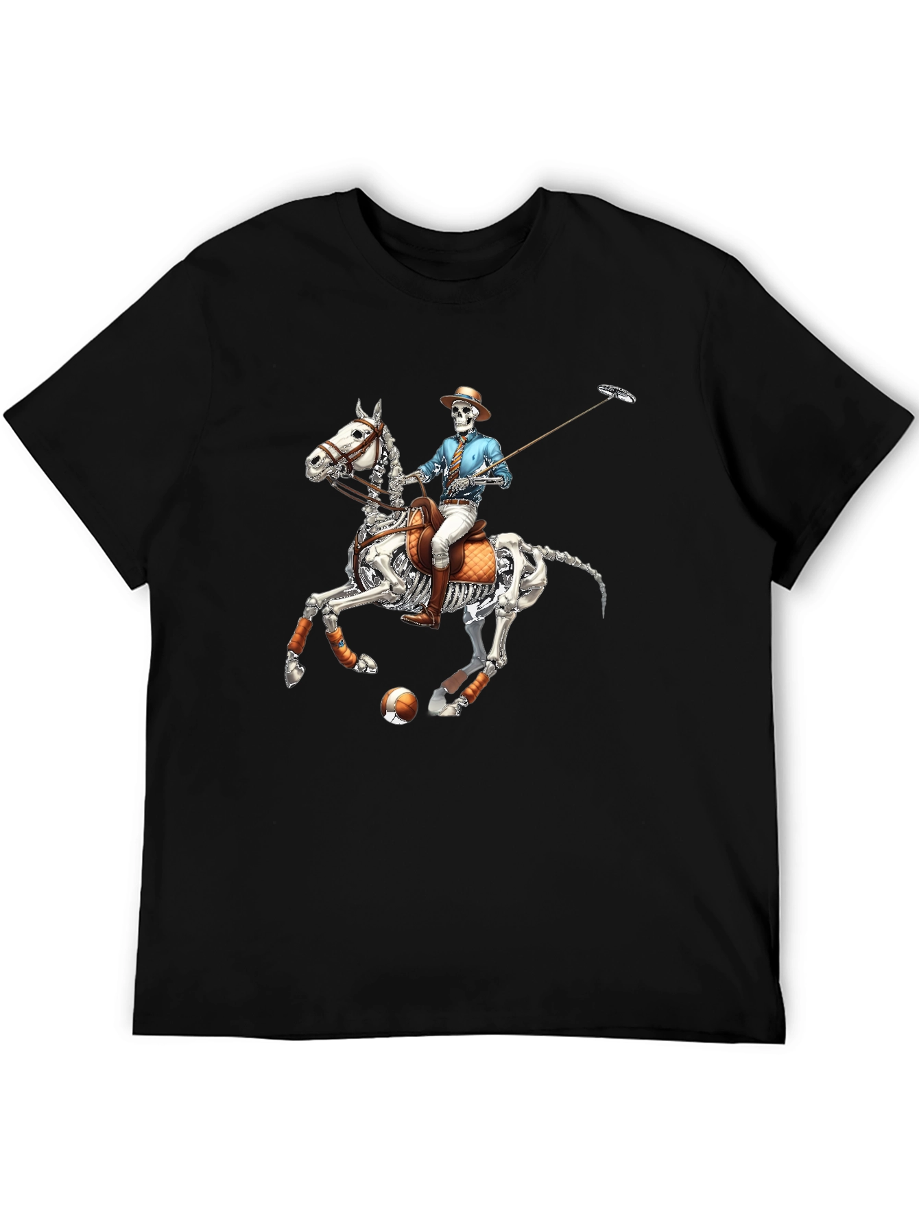 Skeleton Polo Player Graphic Tee - Unique Halloween Shirt