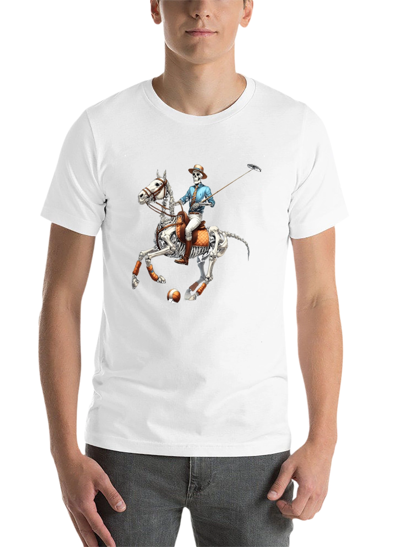 Skeleton Polo Player Graphic Tee - Unique Halloween Shirt