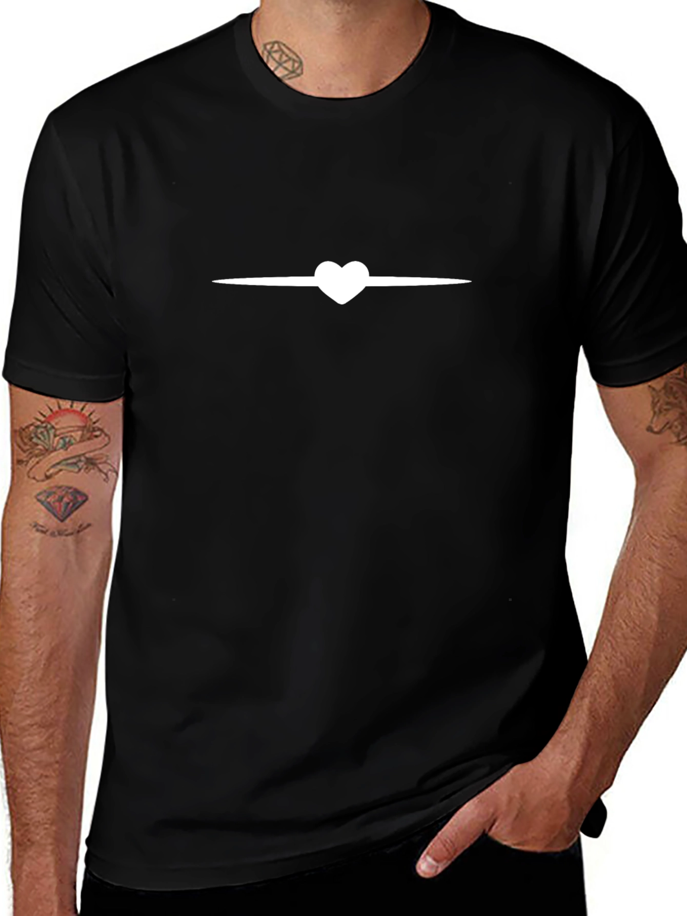 Heart Line Black T-Shirt - Stylish Casual Wear