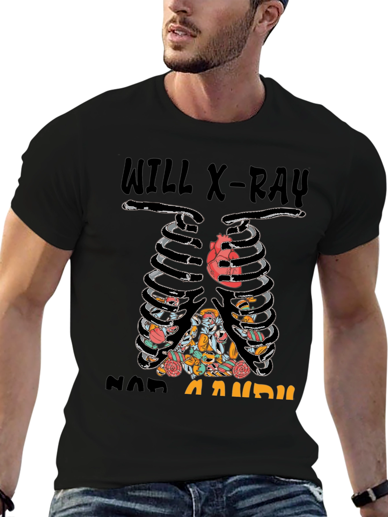 X-Ray Skeleton Candy Heart Graphic T-Shirt