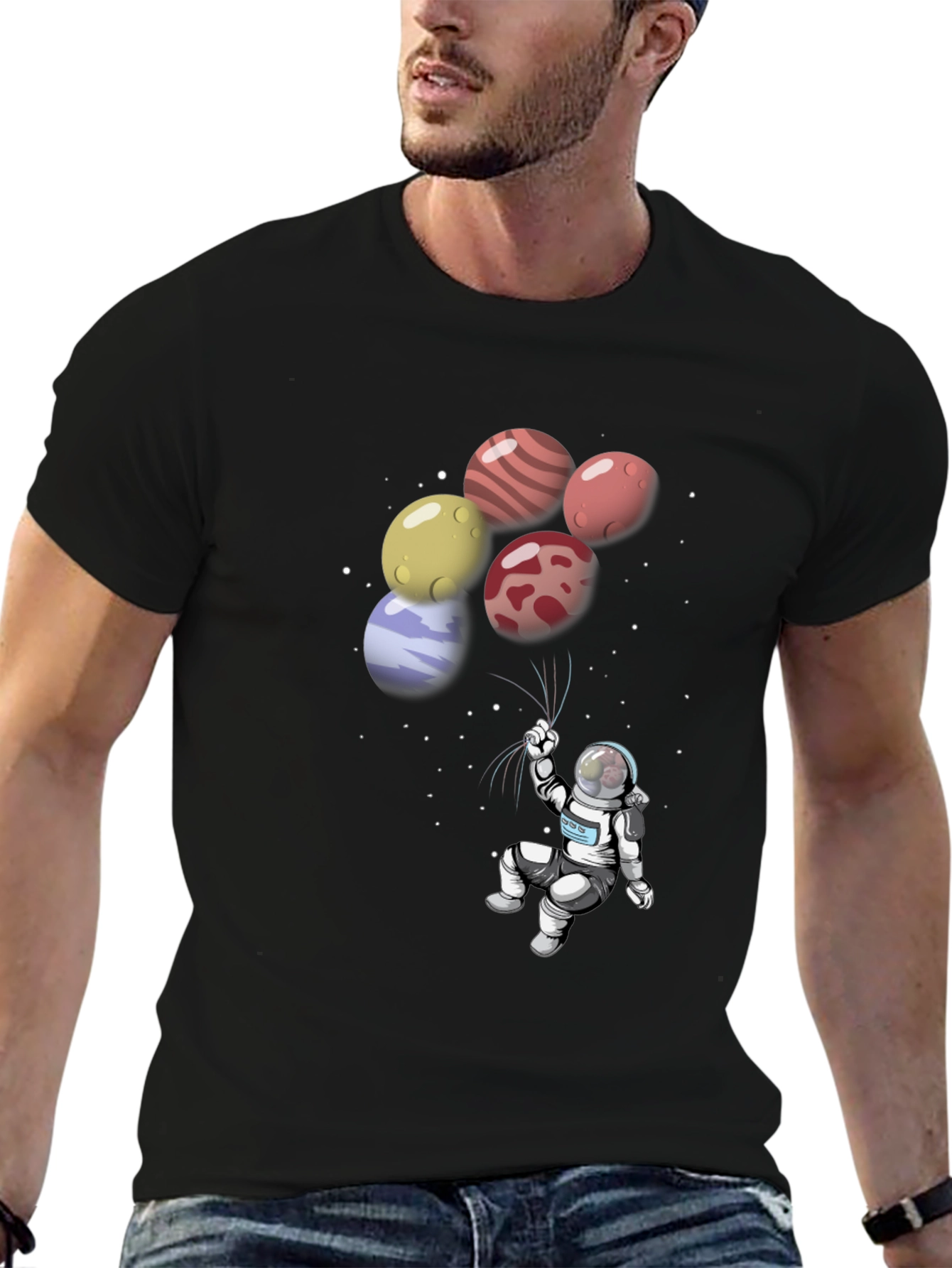 Astronaut Planet Balloon Graphic T-Shirt