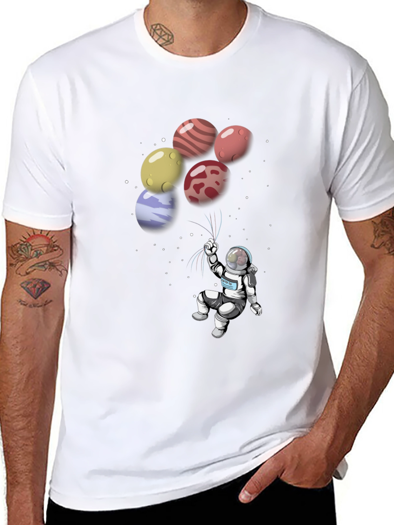 Astronaut Planet Balloon Graphic T-Shirt