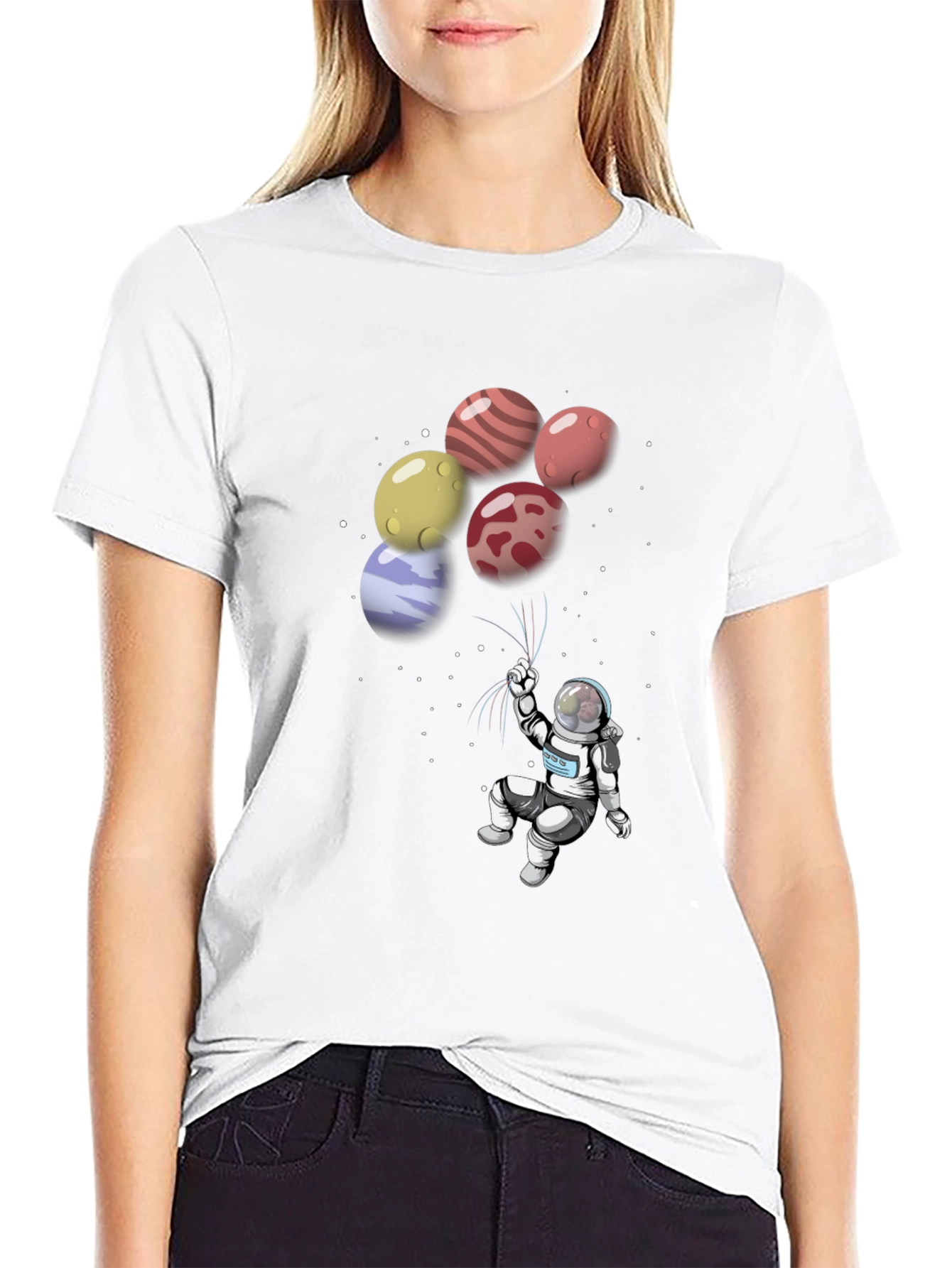 Astronaut Planet Balloon Graphic T-Shirt
