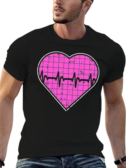 Heartbeat Grid Heart T-Shirt - Black