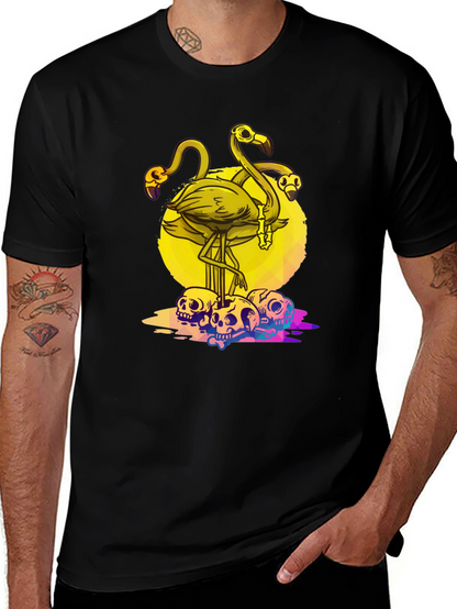 Flamingo Skull Graphic Tee - Mens Black T-Shirt