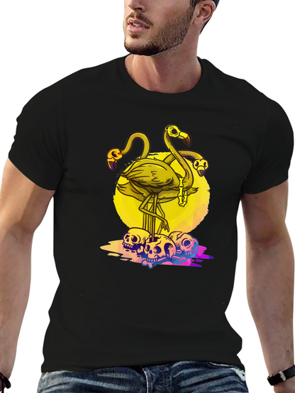 Flamingo Skull Graphic Tee - Mens Black T-Shirt