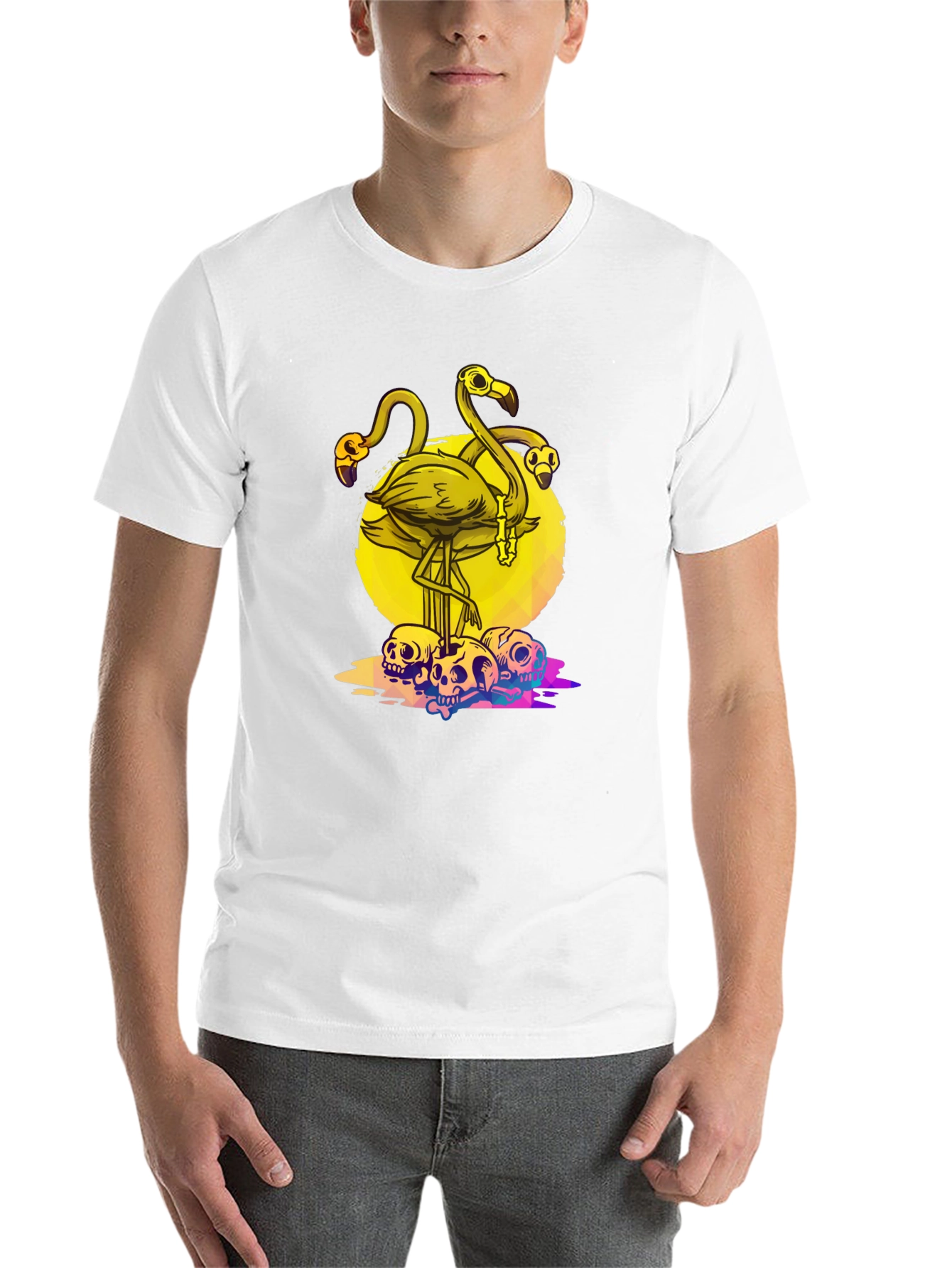 Flamingo Skull Graphic Tee - Mens Black T-Shirt