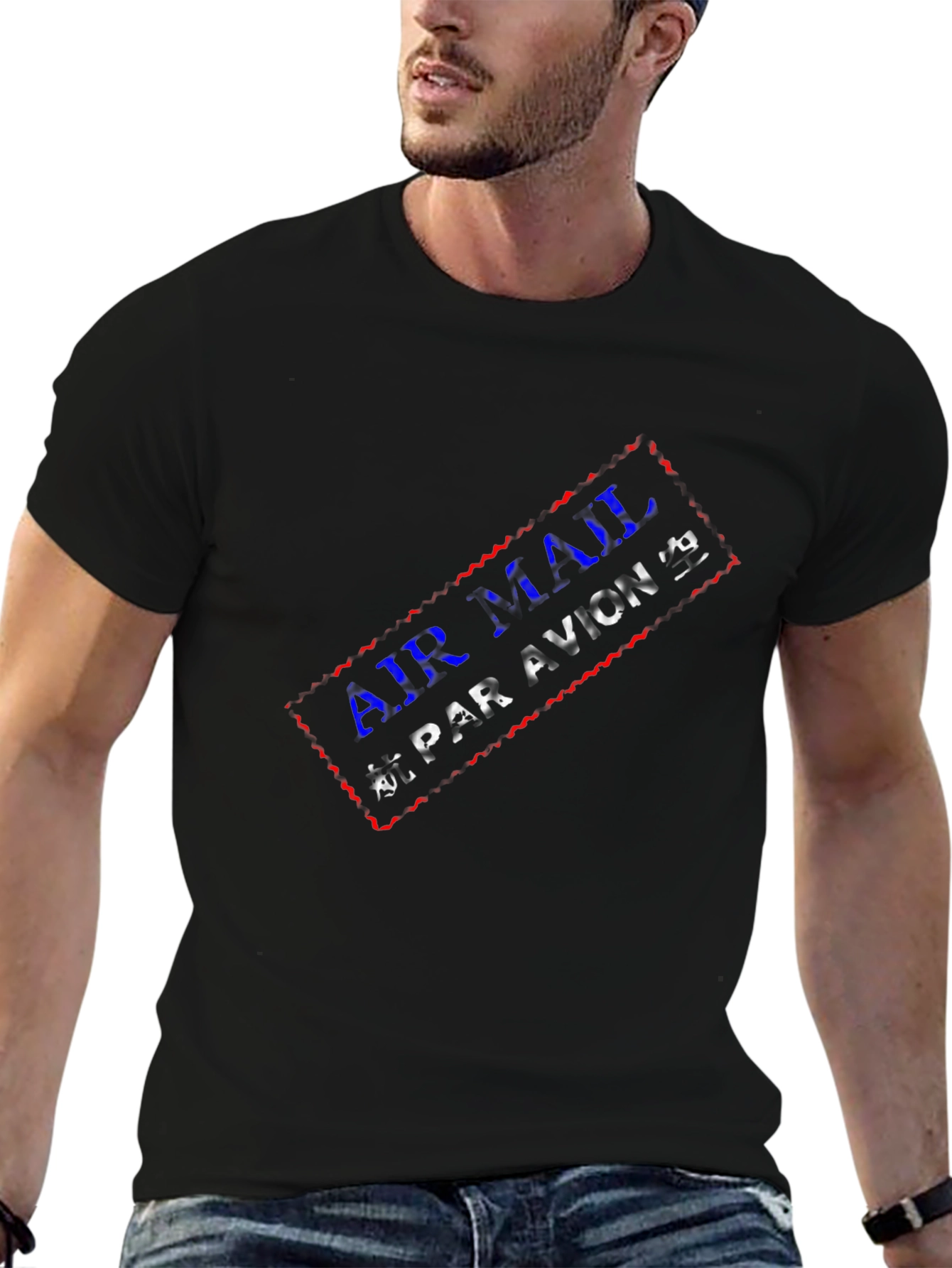 Air Mail Par Avion Graphic Black T-Shirt