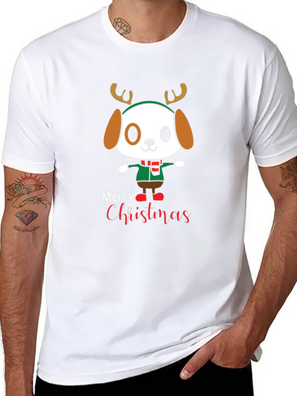 Cute Cartoon Dog Merry Christmas Graphic T-Shirt