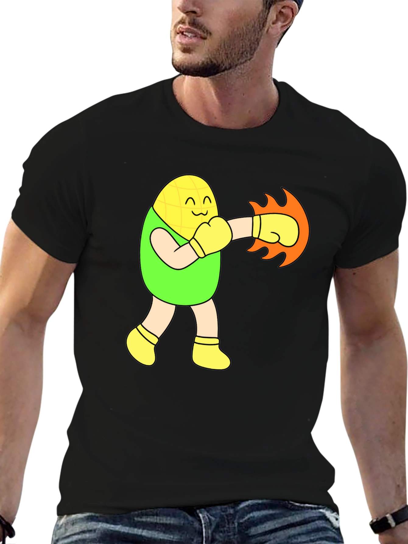 Funny Corn Boxer Black T-Shirt
