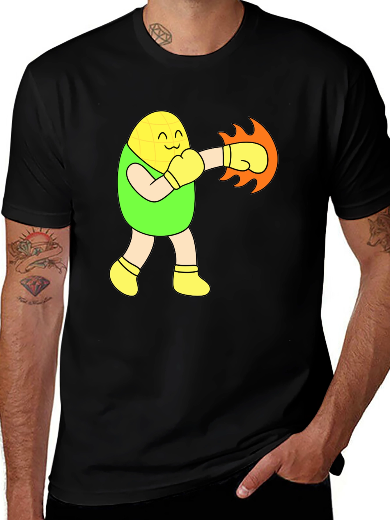 Funny Corn Boxer Black T-Shirt