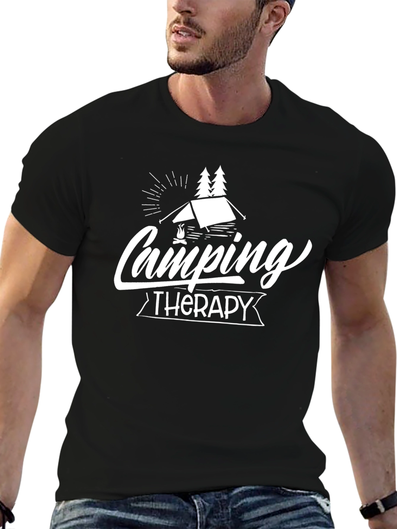 Camping Therapy Black T-Shirt