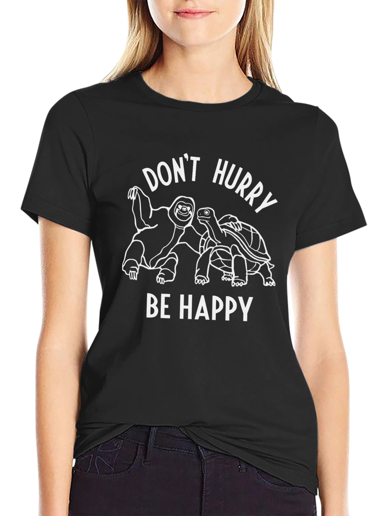 Dont Hurry Be Happy Black Graphic Tee