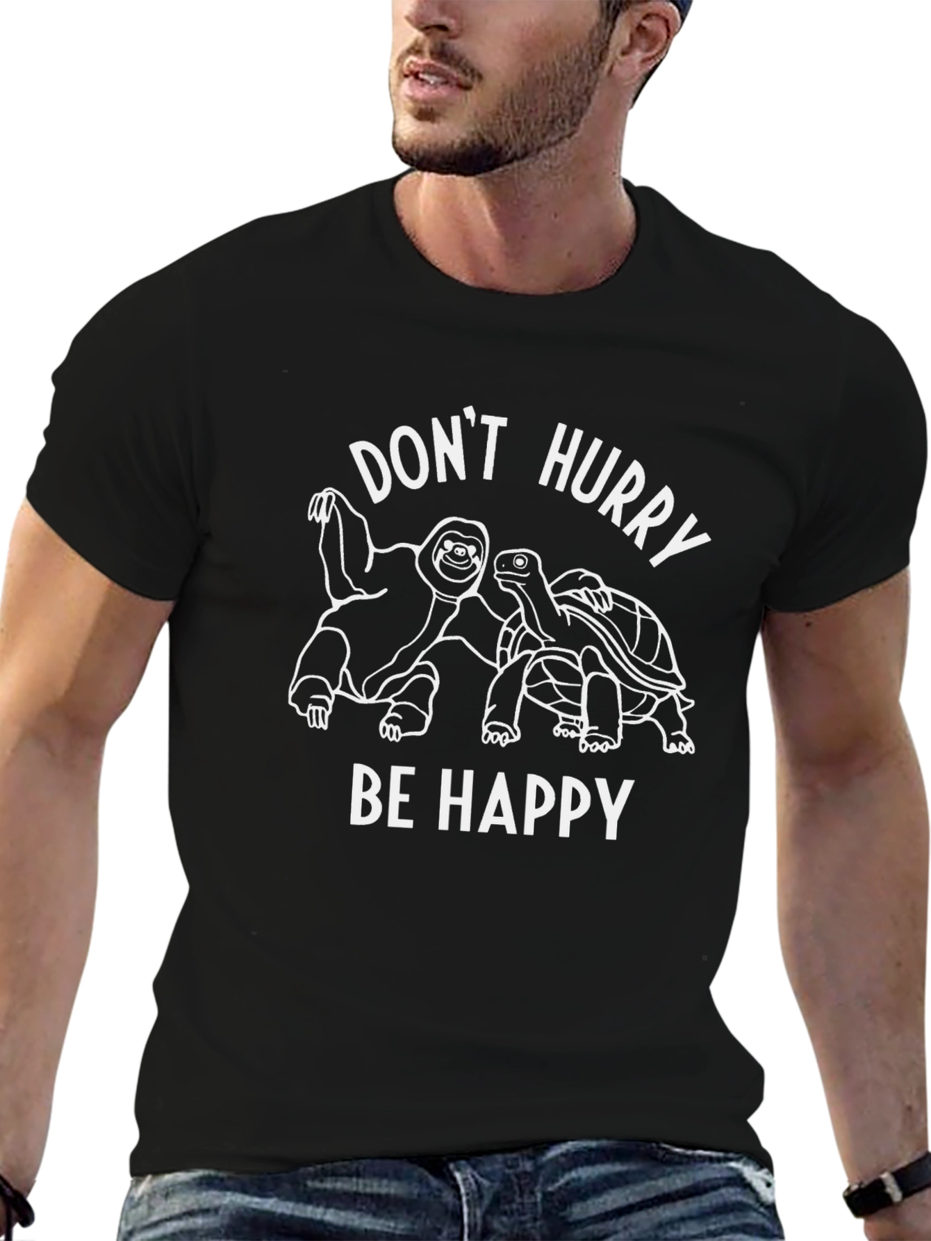 Dont Hurry Be Happy Black Graphic Tee