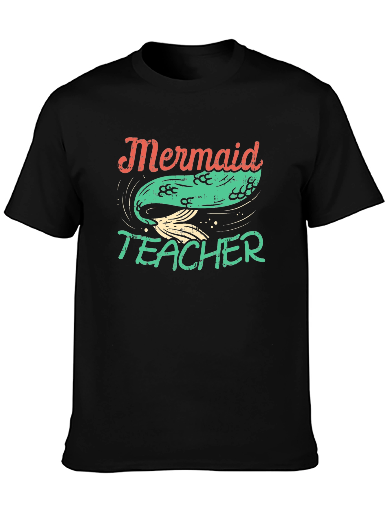 Mermaid Teacher Graphic Tee - Black Cotton T-Shirt