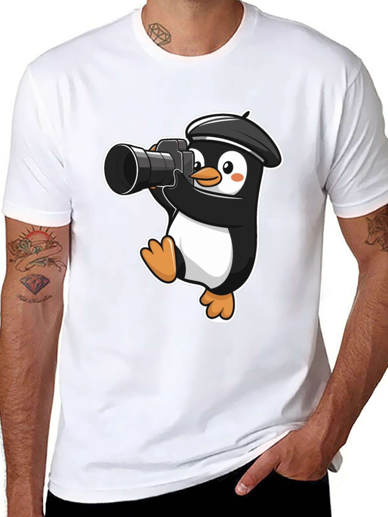 Penguin Photographer T-Shirt - Cute Cartoon Tee
