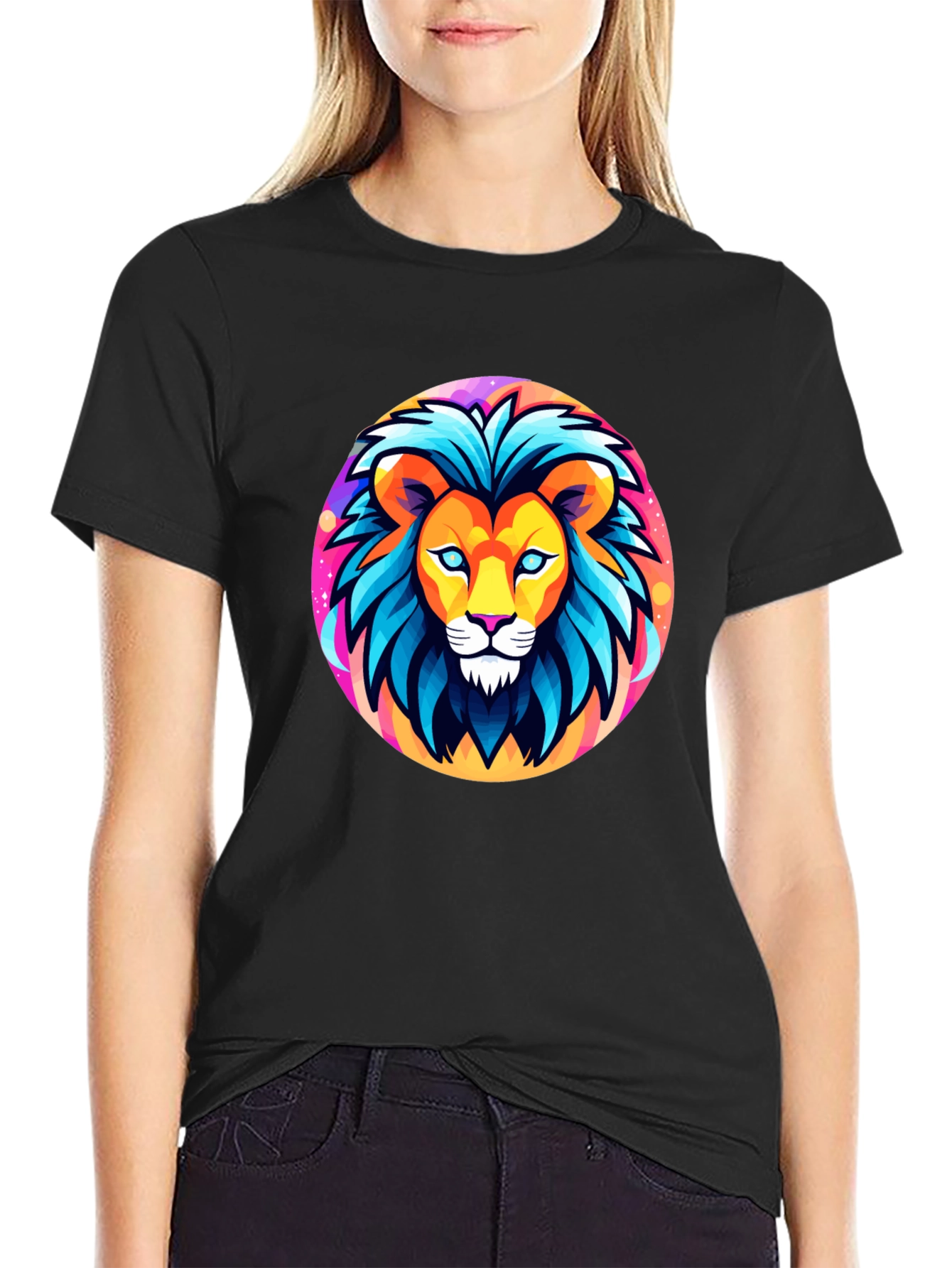 Bold Lion Graphic Tee - Black Cotton Shirt