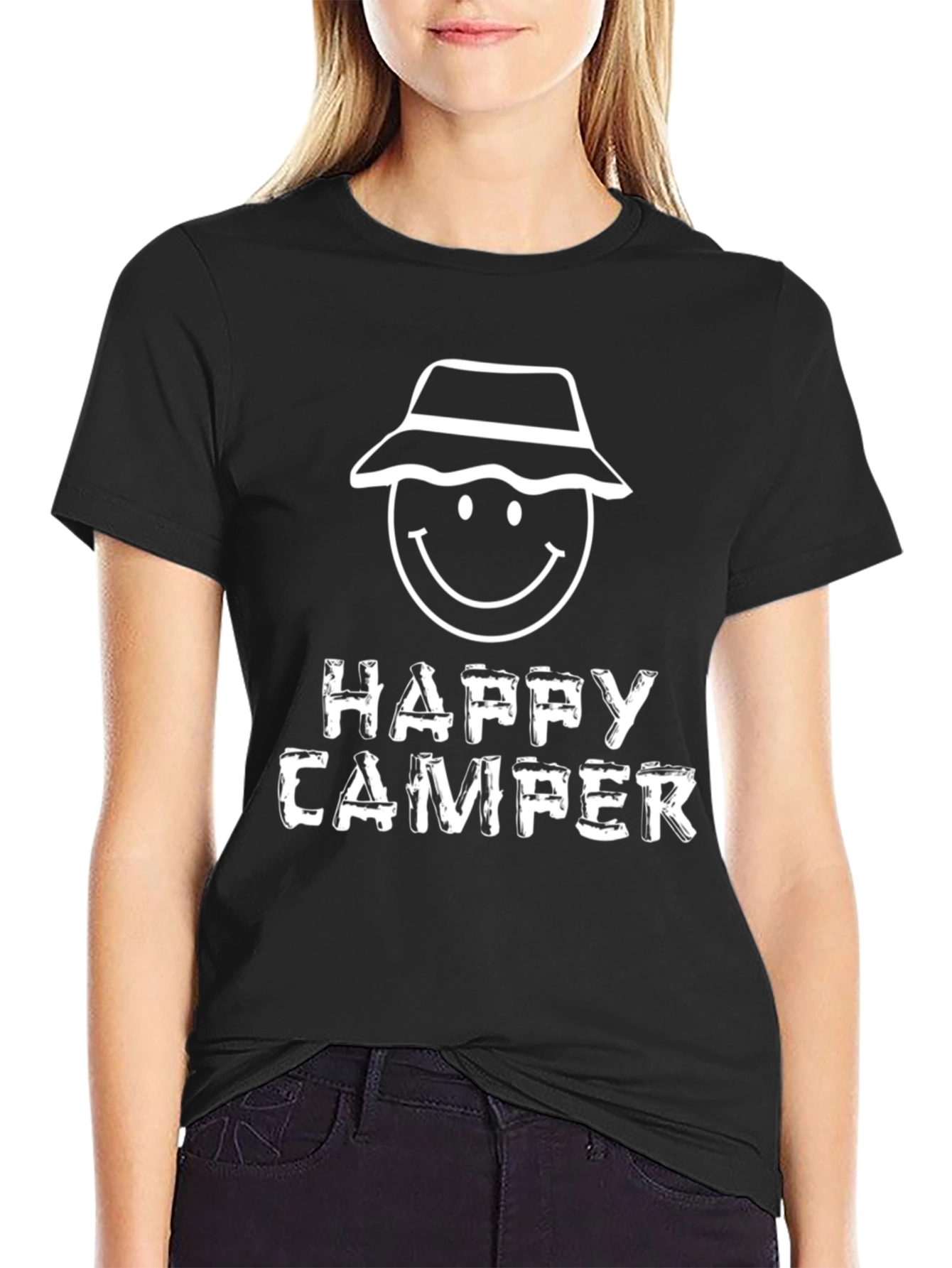 Happy Camper Graphic T-Shirt - Black Cotton Tee