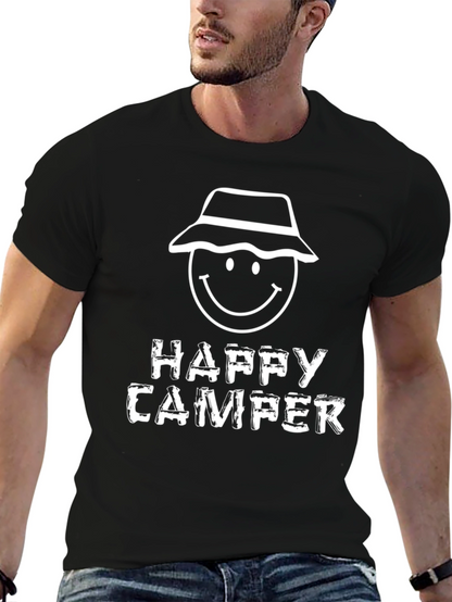 Happy Camper Graphic T-Shirt - Black Cotton Tee