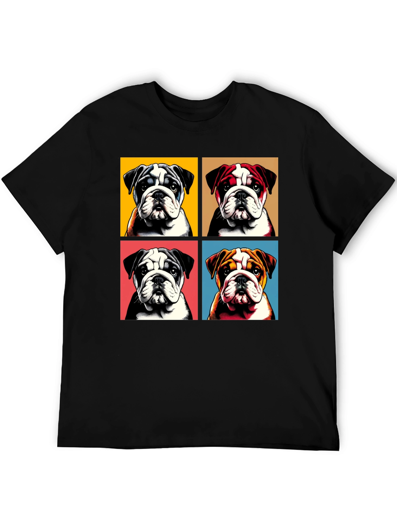 Bulldog Pop Art Graphic Tee - Black Cotton Blend