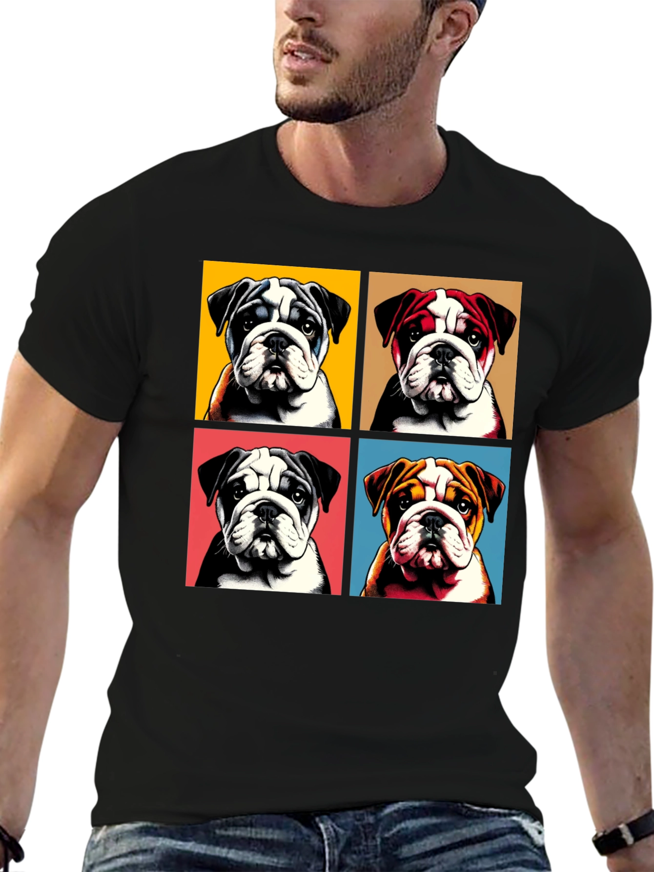 Bulldog Pop Art Graphic Tee - Black Cotton Blend