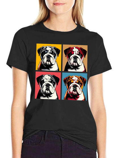 Bulldog Pop Art Graphic Tee - Black Cotton Blend