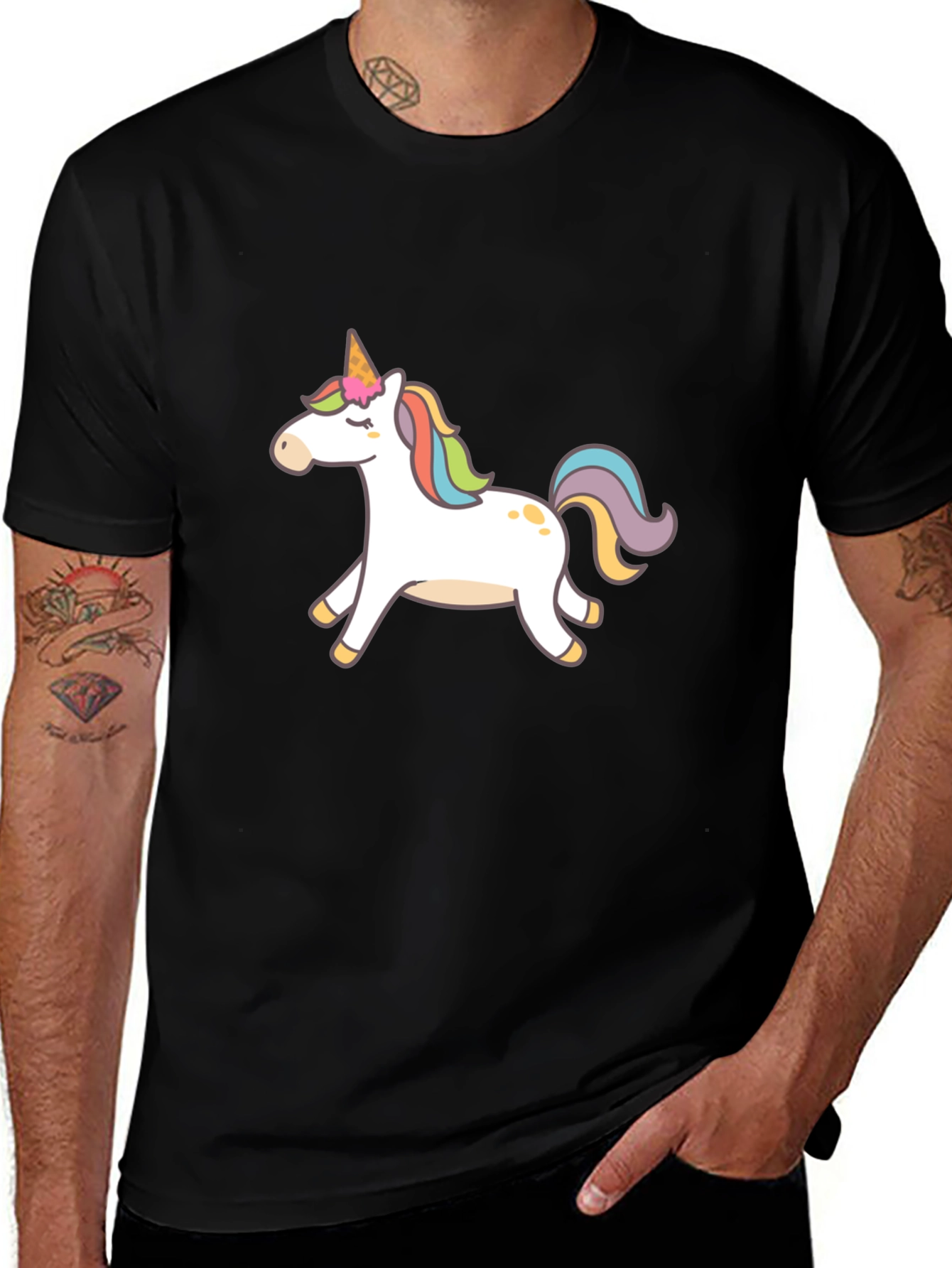 Black T-Shirt with Unicorn Graphic