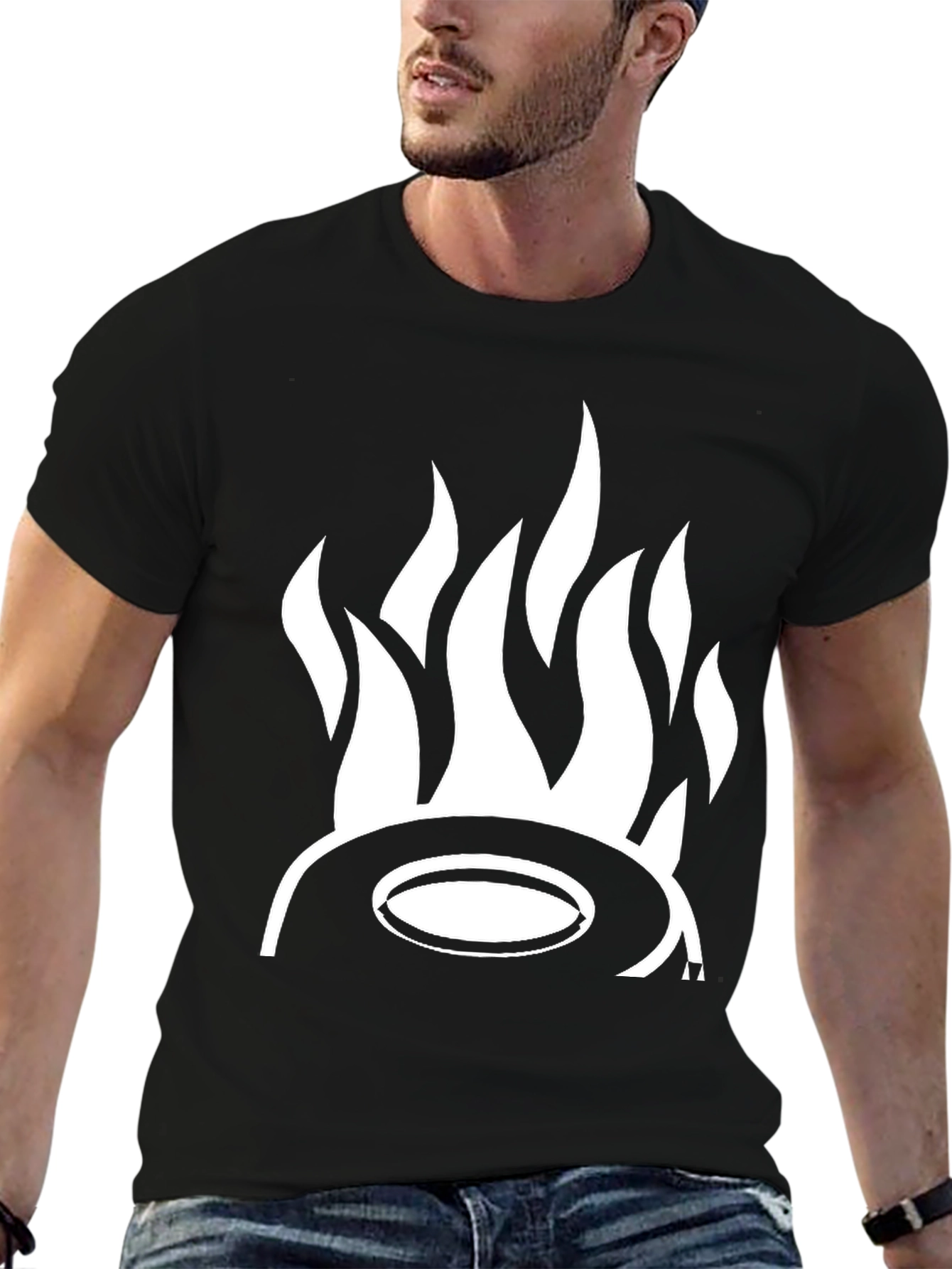 Fiery Hat Graphic Tee - Bold Black T-Shirt